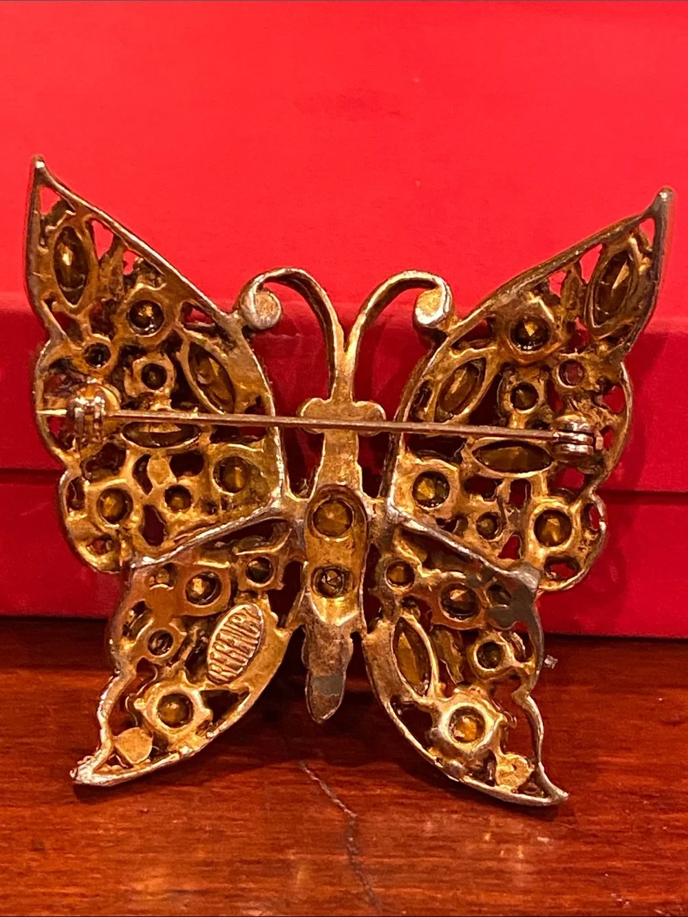 Regency Gold-Tone Butterfly Brooch with Blue & Green Crystal Rhinestones